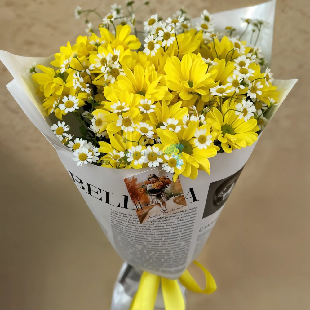 Букет цветов Желтая симфония Букет цветов из: Хризантемы